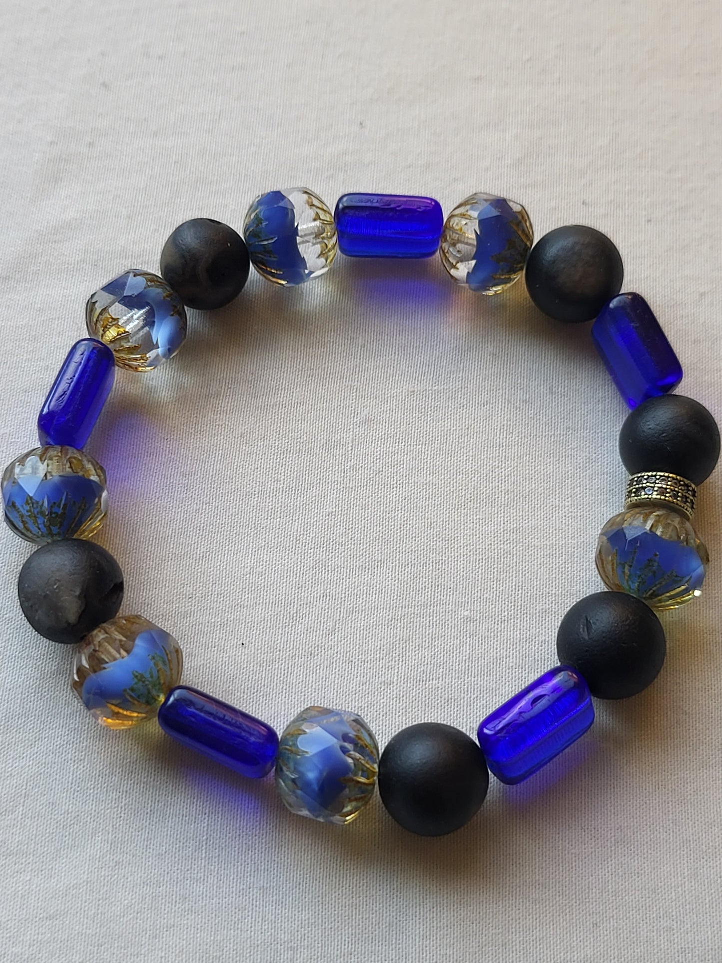 Blue Glass and Onyx Bracelet
